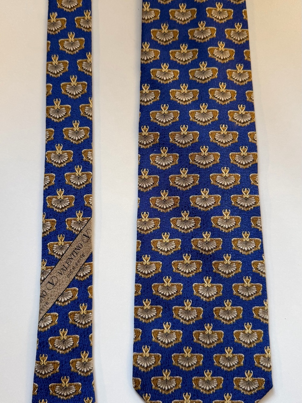 Vintage Valentino Design Silk Tie Royal Blue Gold Silver Ornate 90s Italy